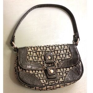 Tommy Hilfiger Shoulder Bag‎ Monogram Canvas Leather Trim Hobo Purse Y2K